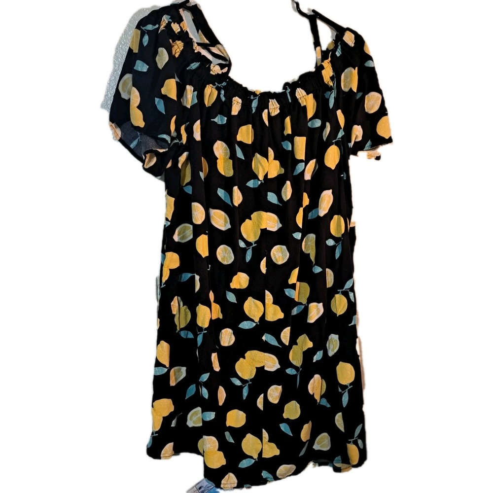 Peyton‎ & Parker Dress Womens Xlarge Black Yellow Lemon Spring Cold Shoulder